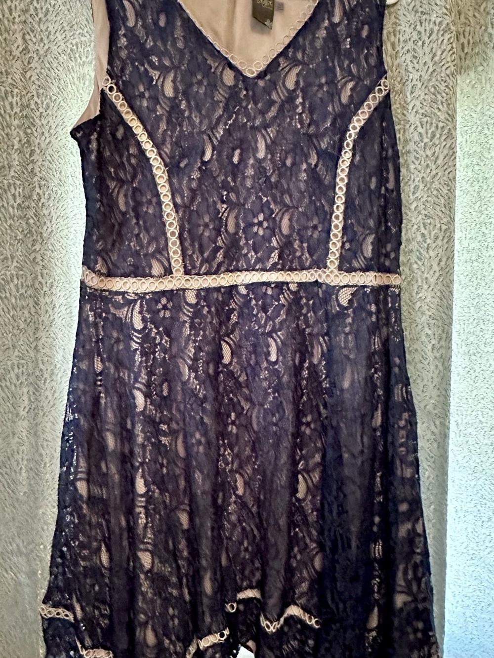 Taylor Navy Lace Midi Dress with Cream Trim